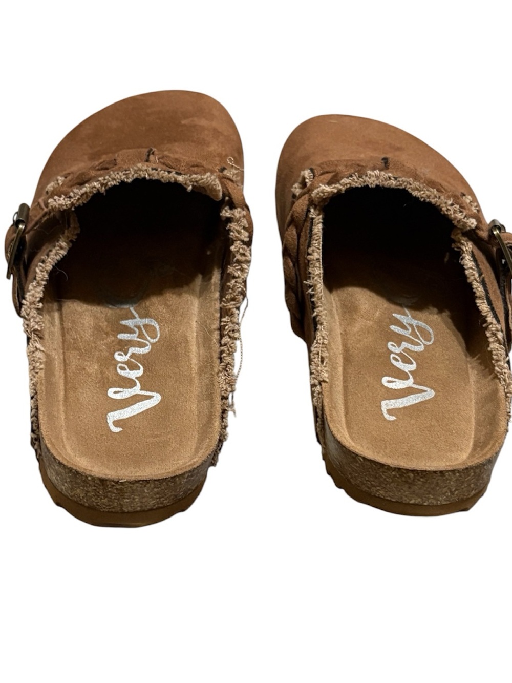 Very G Brown Suede Braided Buckle Slide Clogs - Picture 5 of 9